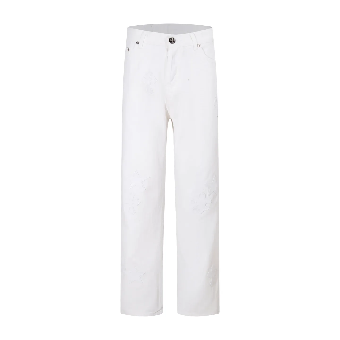 P290 Style No.: H919 Chrome Hearts & Chrome Hearts White Pants Pentagram ⭐️ Jeans for men and women (original). Styles with different washes and textures, very friendly to people with thin legs and thick legs. The slightly flared version is very flattering to the leg shape. Moderate length that never goes out of style, easy to match with casual, basic styling for various styles, a must-have in the wardrobe! The fabric is stiff but also makes the upper body soft without losing texture. The washing process is even more perfect. It is a must-have item for everyone! ! ! Washed wheat, tag, pants label, three labels complete Color: white Size: 28-30-32-34